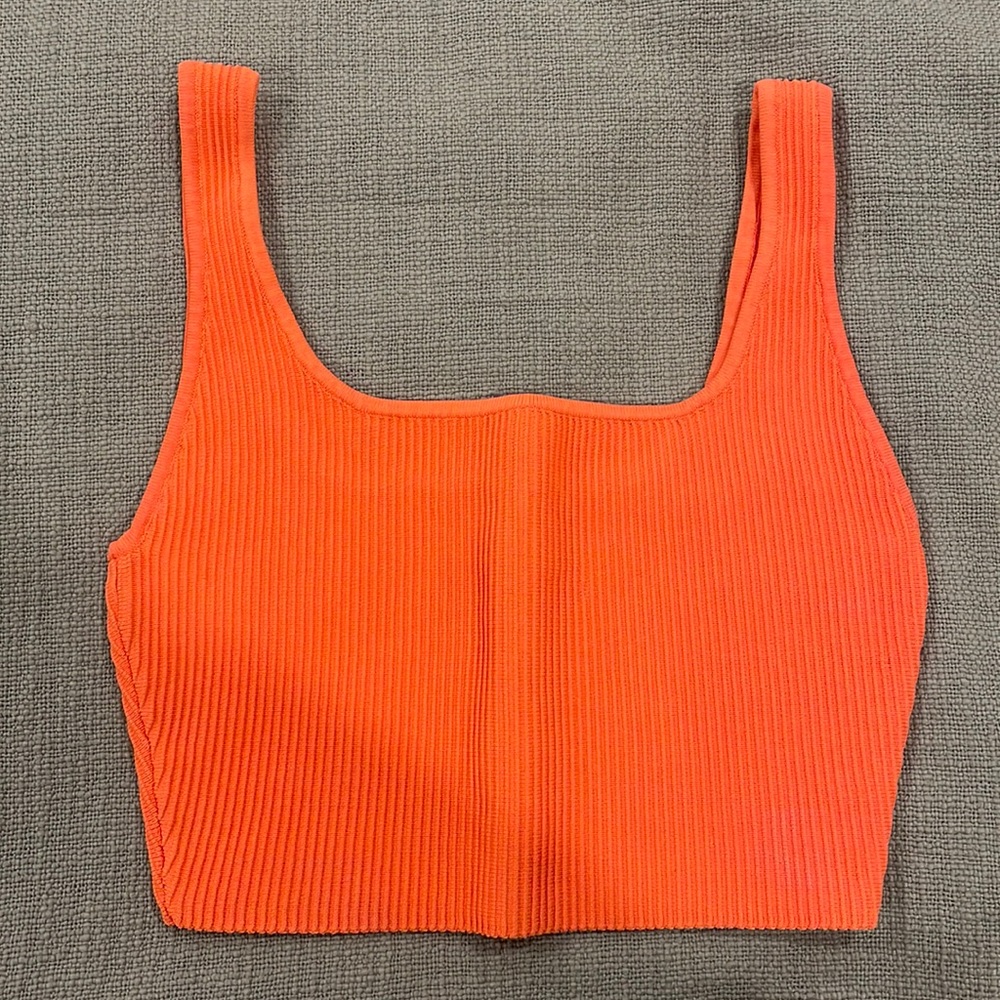 Aritzia Ribbed Crop Tank Top in Bright Neon Coral Orange Festival Luxury Boho